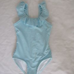 New Girls 4/5T Blue/White Stripe Swimsuit 