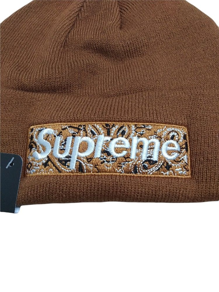UA Supreme New Era Bandana Box Logo Beanie Brown Hat Skateboard