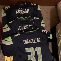3 Official On Brand NFL Seattle Seahawk Player Jerseys 