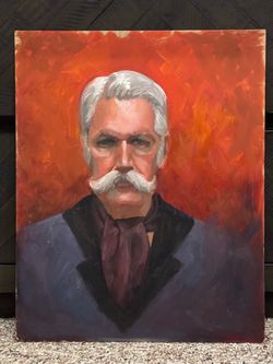 KATHI COLMAN - Interesting Oil Painting Study of Portrait of Moustachioed Man