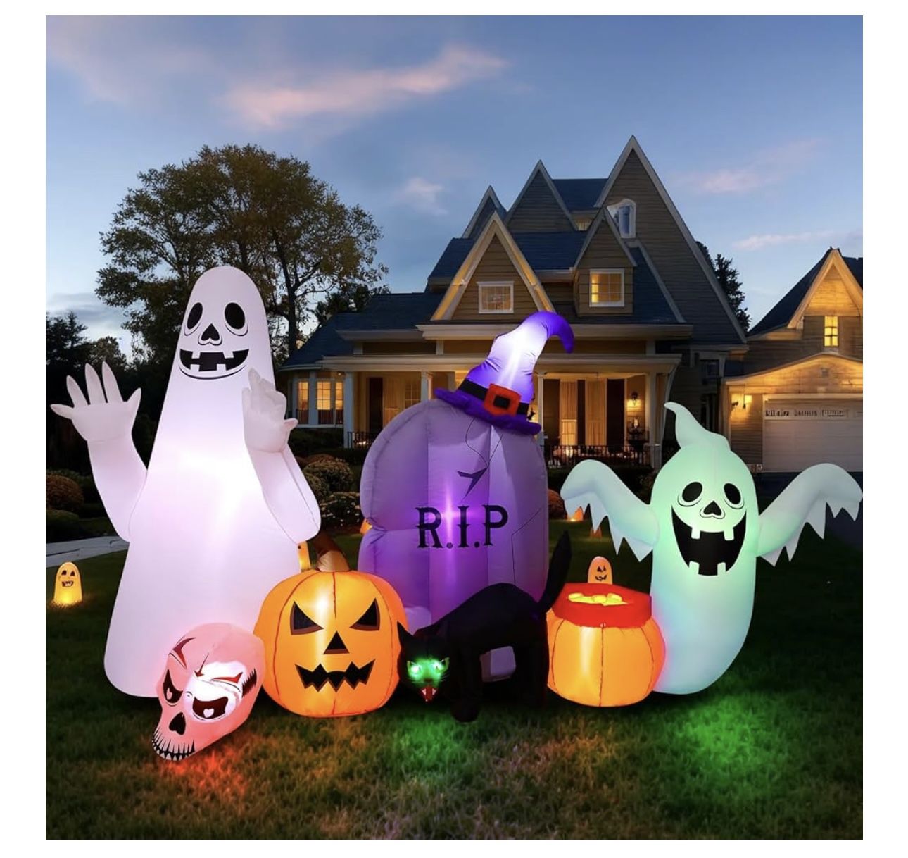 8FT Halloween Inflatable, Ghost, Cat Pumpkin, Tombstone, Skull
