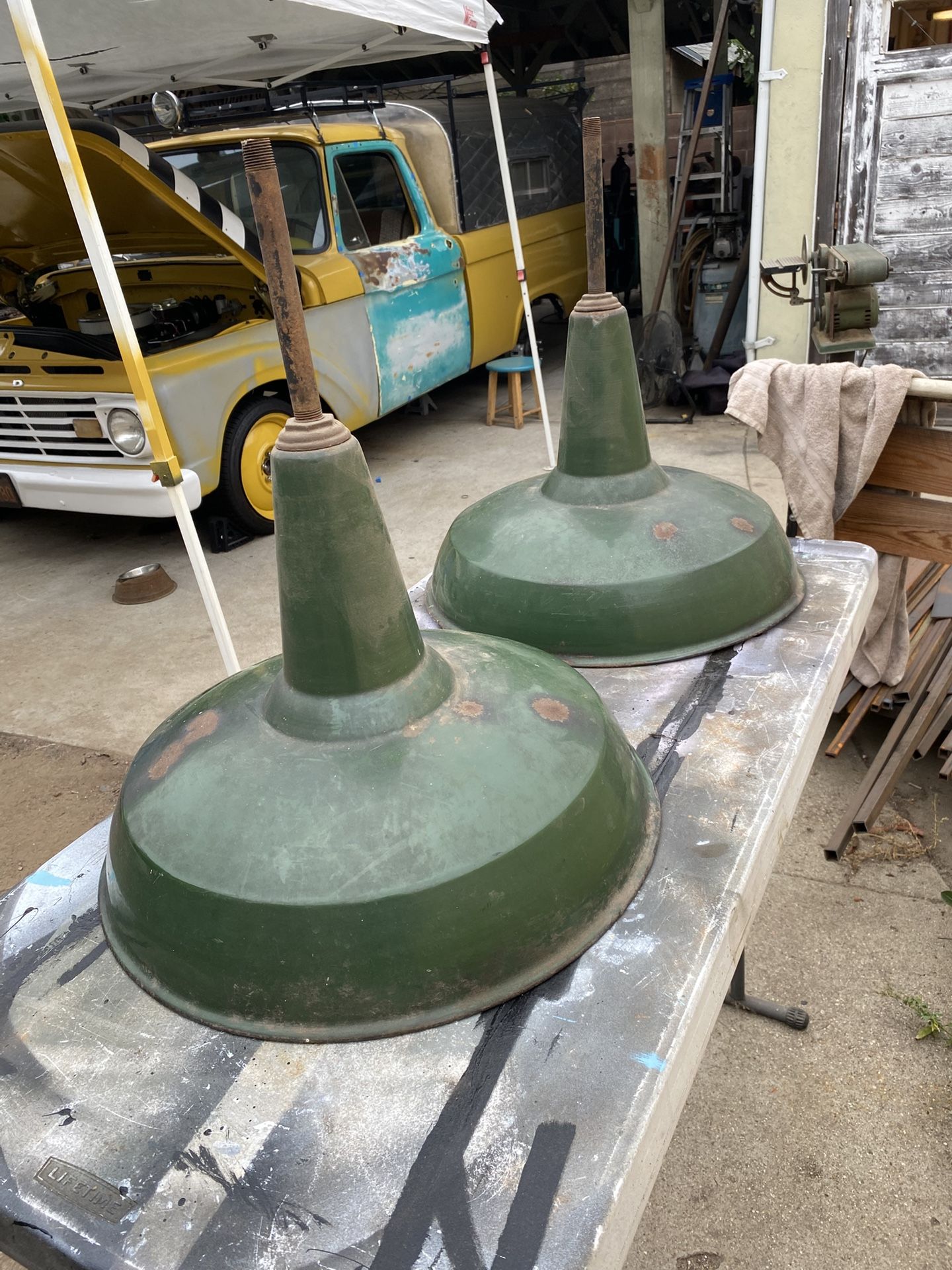 Large Vintage Gas Station Lamp Shades Antique Lighting $120 For The Set