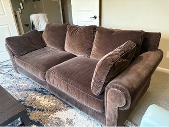 Brown Velvet Sofa - Nailhead Trim