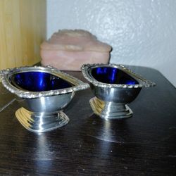 Ellis Baker Silver Plate Cobalt Glass Lined Salt Cellars 