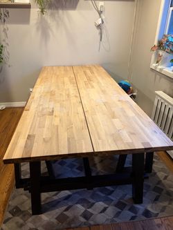Butcher Block Dining Table with Dark Base