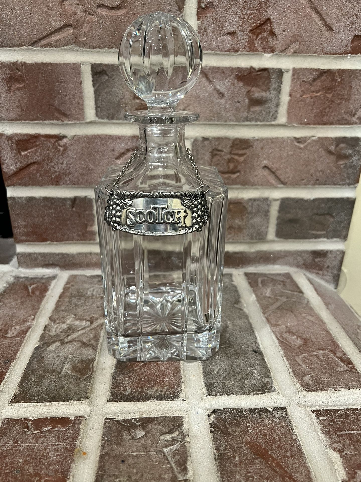 Vintage Crystal Decanter With Removable Metal Scotch Tag