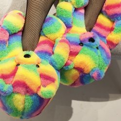 fluffy home designer slippers one size fits all plush teddy bear slippers animal for women One Size