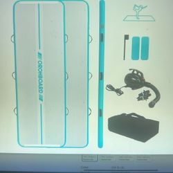 NEW Inflatable Gymnastics Mat. 10' Thick & Premium Heat Sealed Process, 1+1 Double-layer PVC Fitness Mats w/Electric Pump, Repair Kit & Backpack 