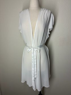 Oscar de la Renta White Sheer Chiffon Wrap Robe