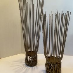 Metal Floor or shelf candle holders/ Decor Sculpture. Brutalist stick look. Set of 2 !  Unique!