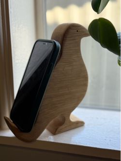 Wooden bird phone Holder