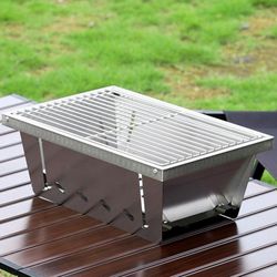 Brand New Foldable Stainless Steel BBQ Grill Portable Charcoal Stove Camping Tailgating Picnic Beach Travel Outdoor