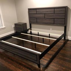 Brand New Akerson Gray Panel Bedroom Set (Bed Frame, Dresser, Mirror, Nightstand, Chest, Mattress Options)