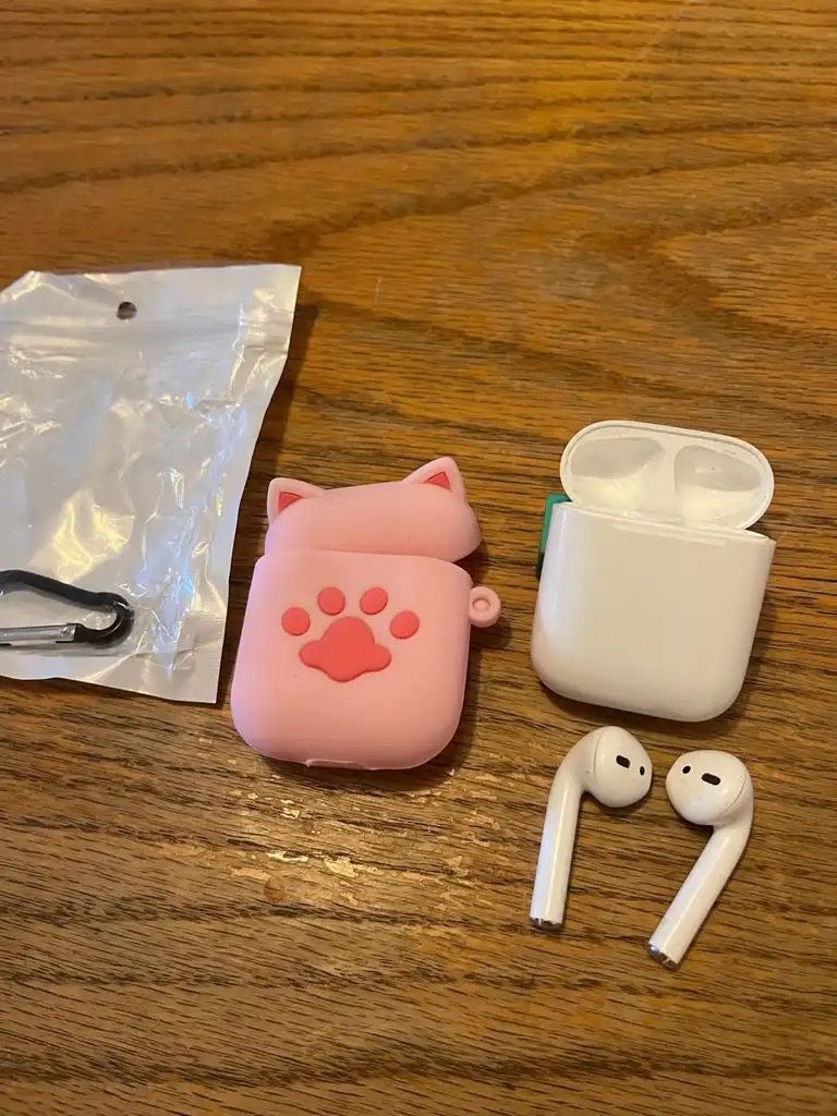 Apple Airpods Pair. Charge Case, Kitty Paw Print Soft Pink Silicone Case