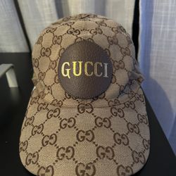 Gucci Hat Adjustable Medium Brown Canvas GG Logo Patch
