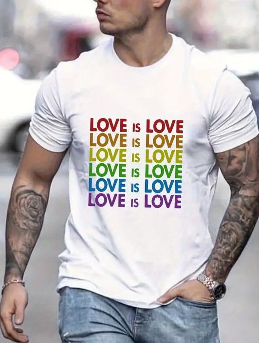 LGBTQ "LOVE IS LOVE" Men's T-Shirt XL (42)