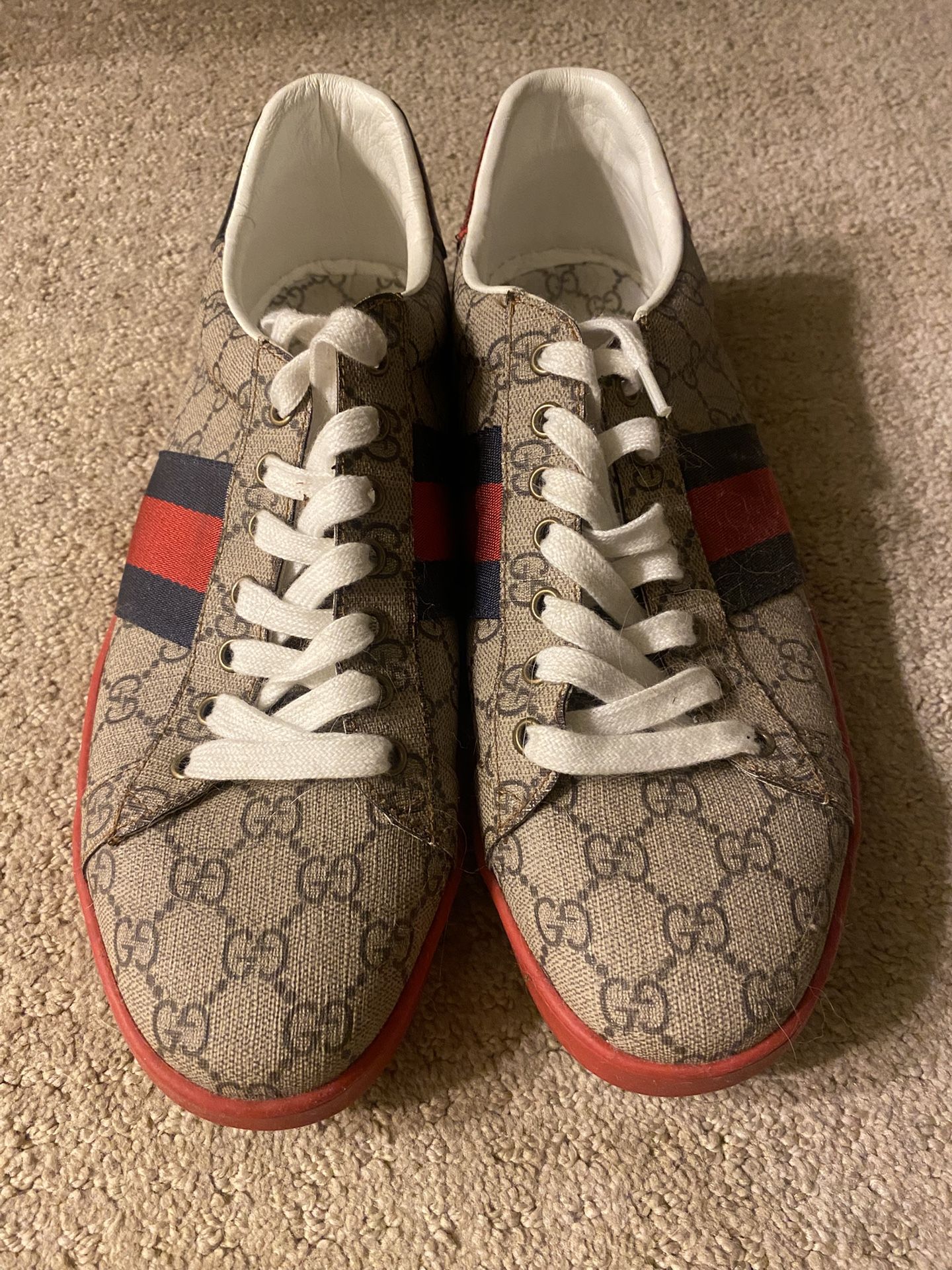 Size 11 , Designer, Gucci Red Ace Supreme, Tennis Shoes
