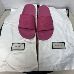 Gucci Pink Rubber Slide Sandals Size 38