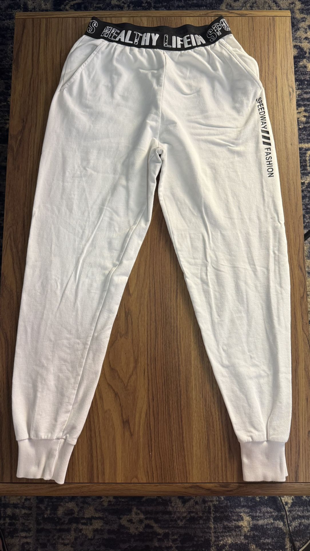 Speedway Fashion White Jogger Pants Women’s Size S – Healthy Life Waistband