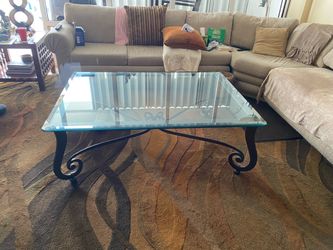 Vintage wrought iron and glass coffee table