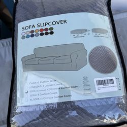 SOFA SLIPCOVER Piece XL. Loveseat Cover Light Grey SOFA (XL loveseat) + Oversize Cushion Covers