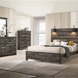 4 PCs Bedroom Set  Dresser Mirror Queen Bed Nightstand 