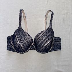 Victorias Secret Bra 36C Blue Lace Underwire Push Up 
