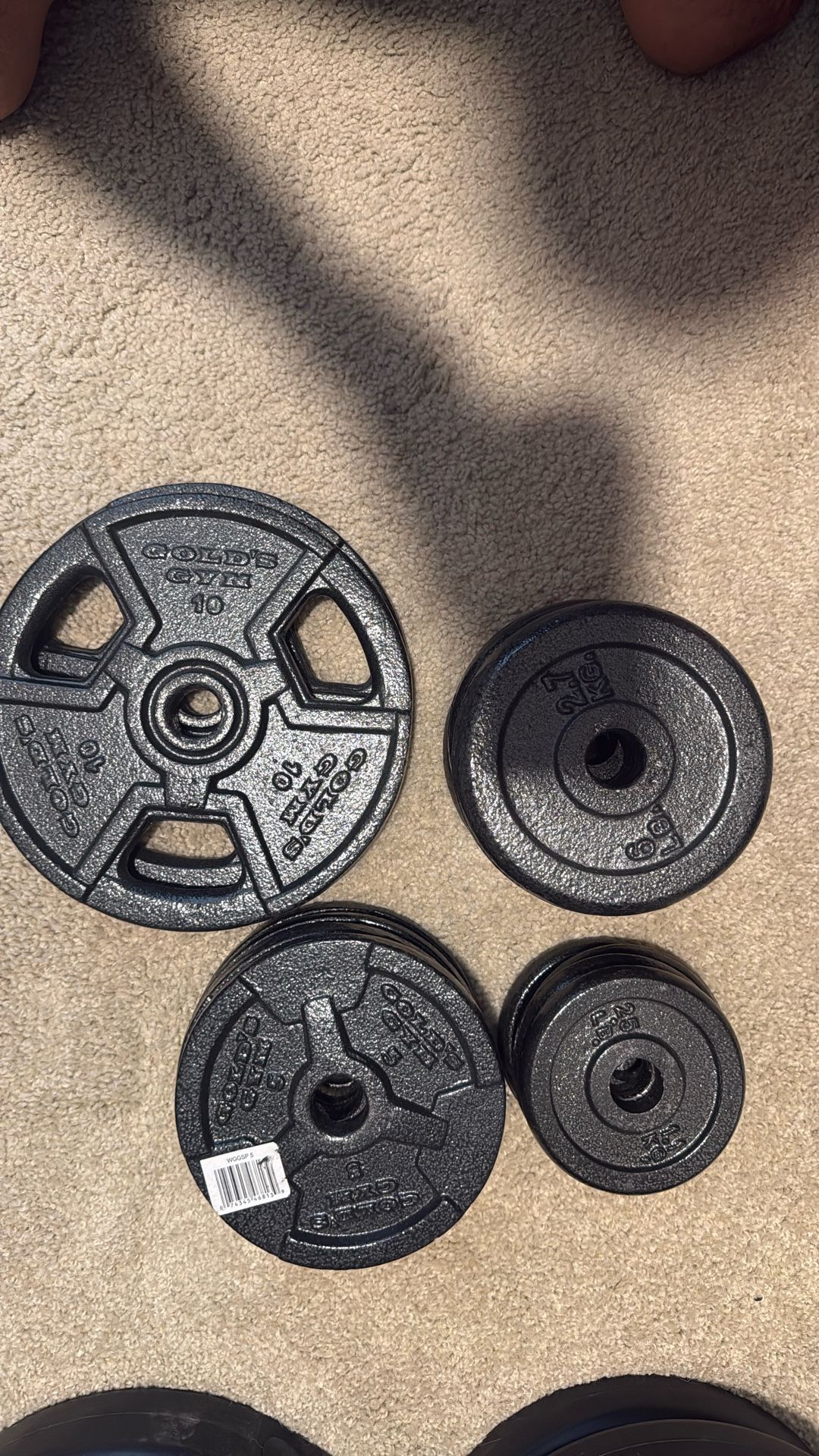 Weight plates, Barbells, Curl Bar & AB roller
