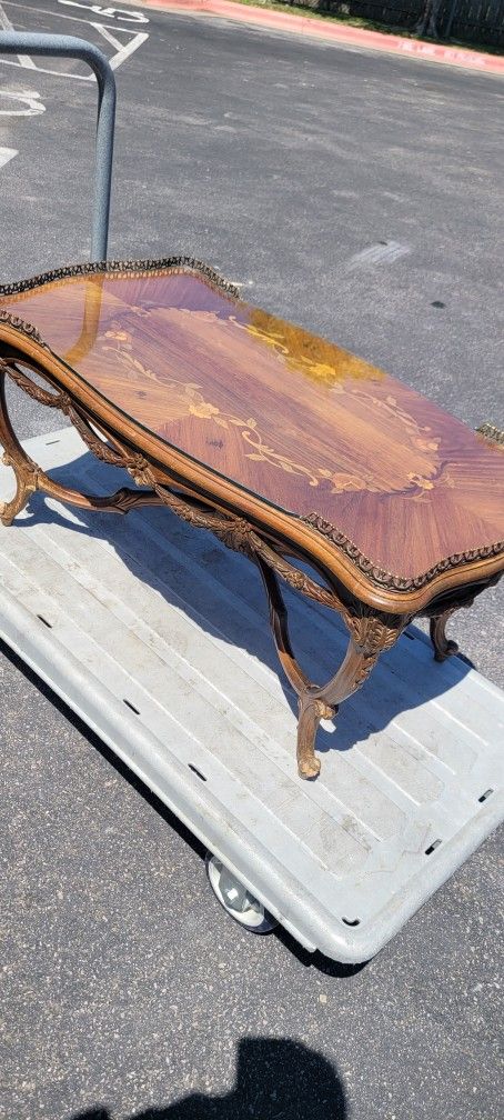 French Walnut Wood Coffee Table   Vintage   
