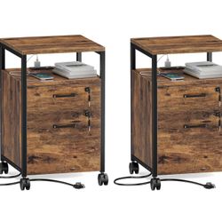 Set of 2 File Cabinet with Lock & Charging Station