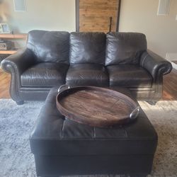 Brown Leather Couch And Ottoman 