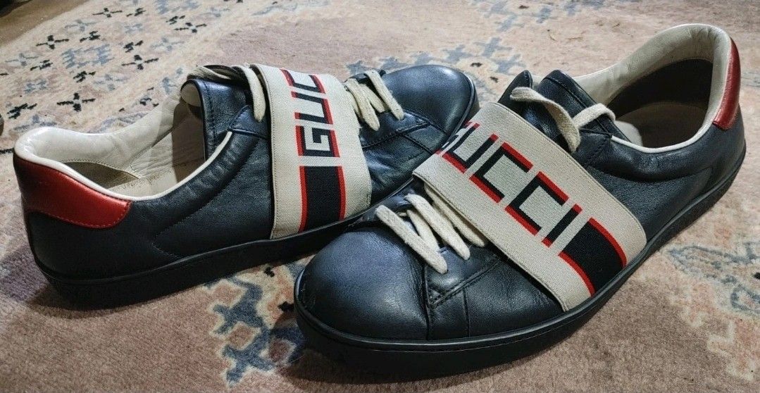 Gucci Ace Stripe Sneakers Leather, Size 8