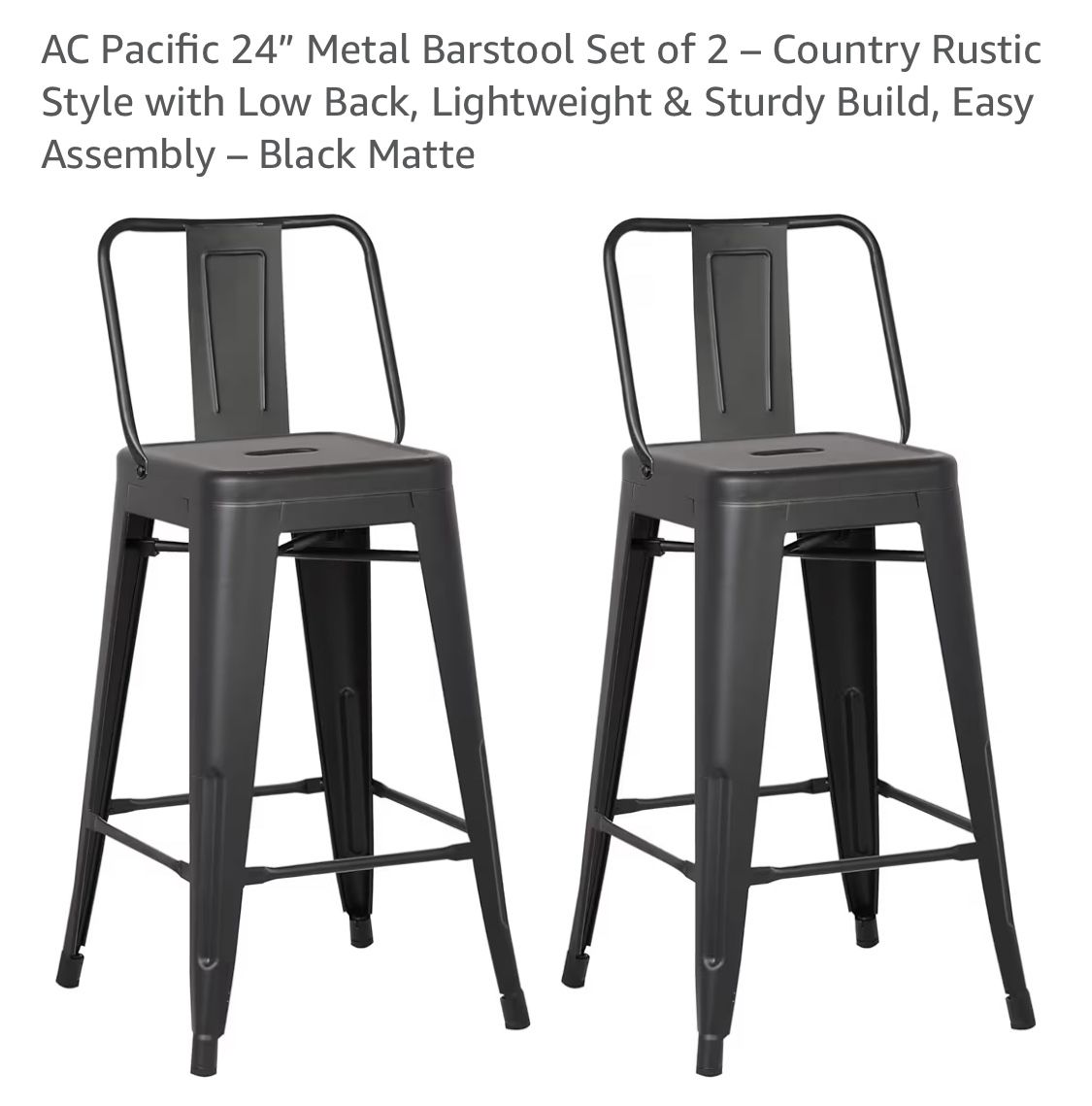 AC Pacific 24” Black Metal Barstool Set of 2