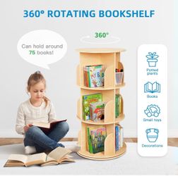OOOK Kids Rotating Bookshelf – 360° Wooden Bookcase Organizer