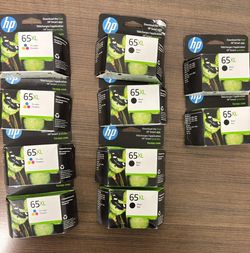 HP 65XL Ink Cartridges – 10 Total – 4 Tri-Color & 6 Black – Brand New