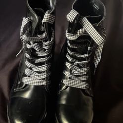 Black Platform Boots With Plaid Laces