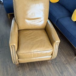 Brown Leather Accent Recliner w/ Nailhead Trim – Mid-Century Style