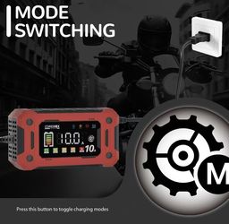 10-Amp Car Battery Charger, Support 1A 6A 0-10A, 12v Smart Lifepo4, AGM, Lithium Battery Chargers, 12v 12volt, Trickle Charger, for Auto Motorcycle Ma