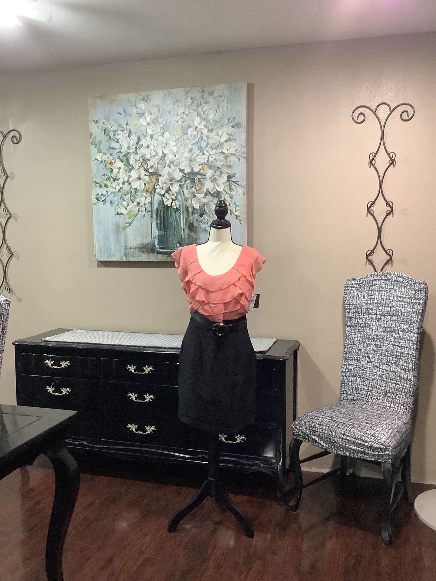 iZ BYER CORAL/Peach & Black Ruffle Dress