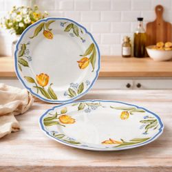 Villeroy & Boch Flower Dream Tulip Dinner Plates Germany Porcelain Set Of 2 Rare