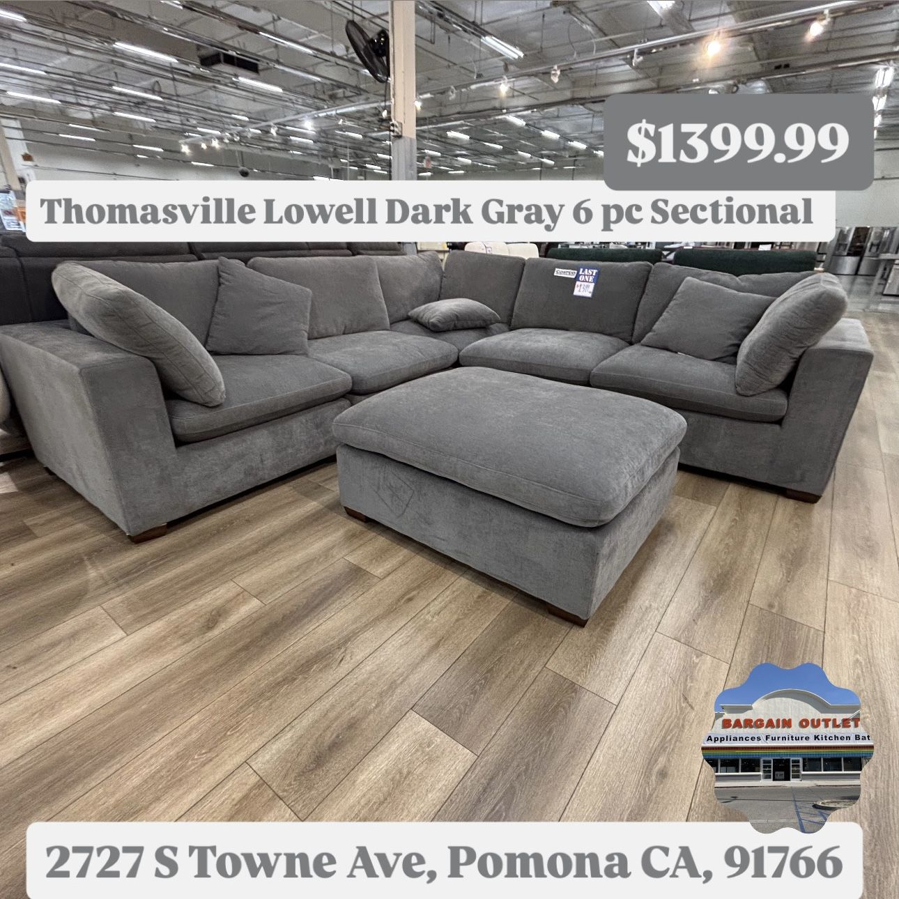 Thomasville Lowell Dark Gray 6 Pc Sectional