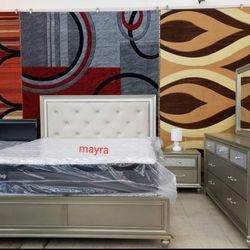 Lila Champagne Upholstered Panel Bedroom Set,Dresser,Mirror,Nightstand, Bed Frame king ◇ Queen, full, Twin Size available 