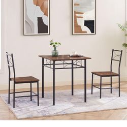 Retro Small Kitchen Dining Room Table Set and Chairs, Square Bistro Sets with 2 Chairs, 3-Piece Pub Dining Furniture, Wood Top for Breakfast Dinner Co