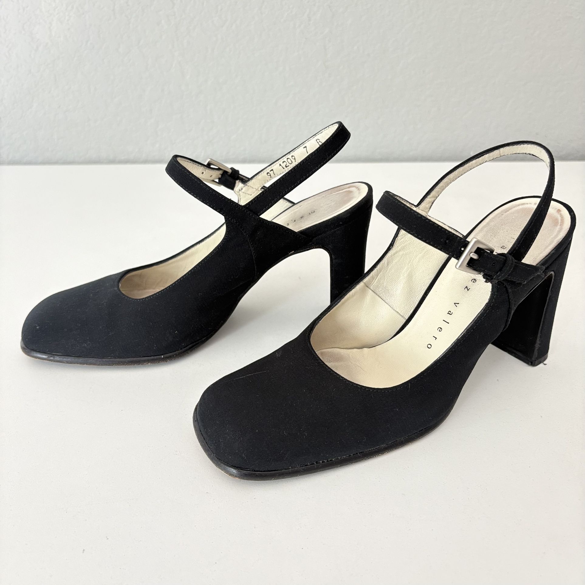 Martinez Valero Womens 7 B Black Suede Leather Square Head Sandals 3.75” Heel