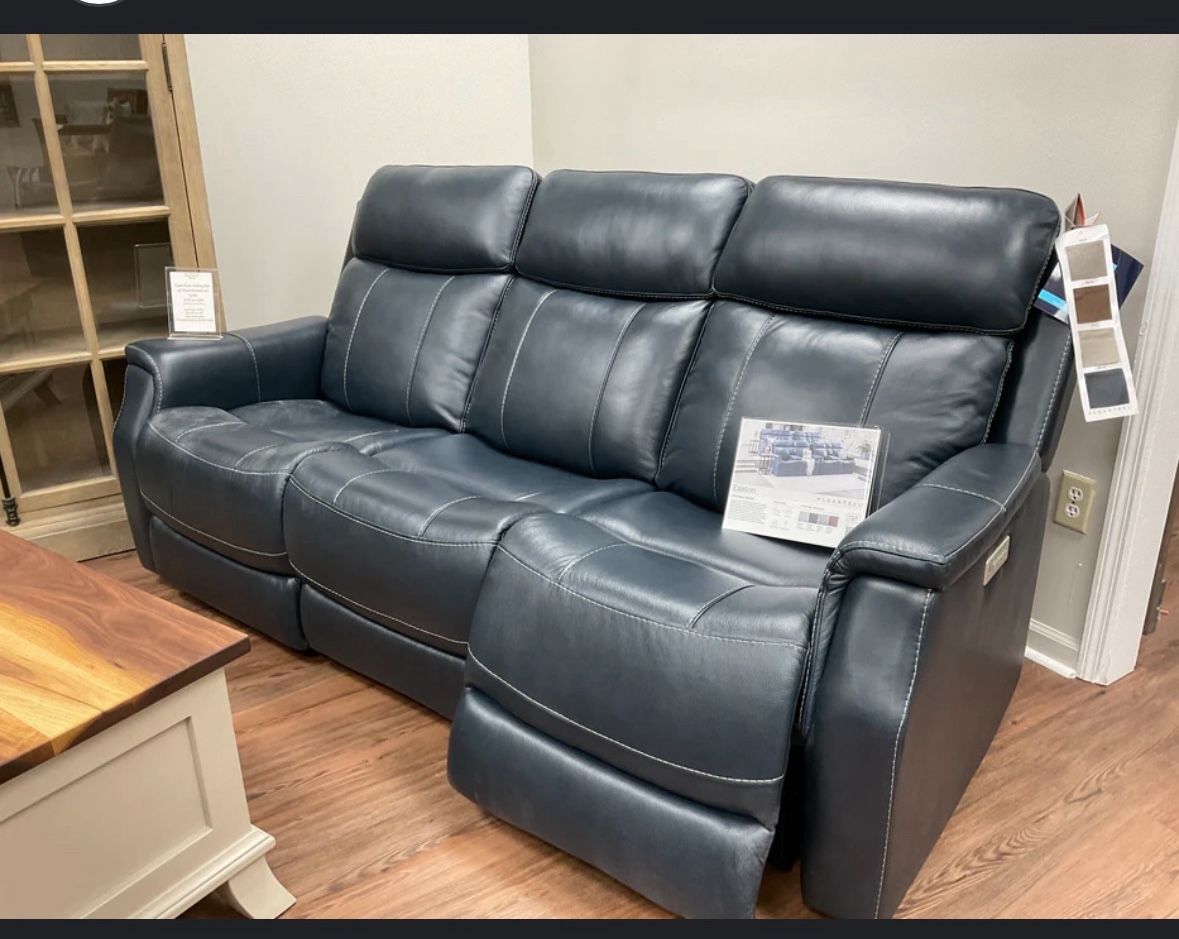 Reclining gray Blue Authentic! 100% Italian Leather, 3 Seats Two Recline Good Cond Retail $2999