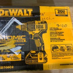 DEWALT ATOMIC 20V MAX Cordless Brushless Compact 1/2 in. Drill/Driver, (2) 20V 1.3Ah Batteries, Charger and Bag