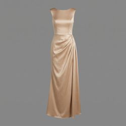 Champagne Satin Floor-Length Evening Gown