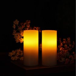 Flameless Led Pillar Candle with Timer, Battery Operated for Celebration Party, White, 1.75x4 Inches, Set of 2, New open box.