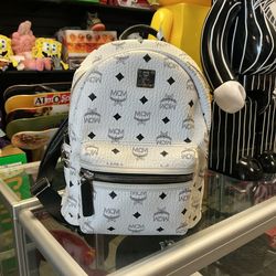 White Mcm Monogram Backpack 