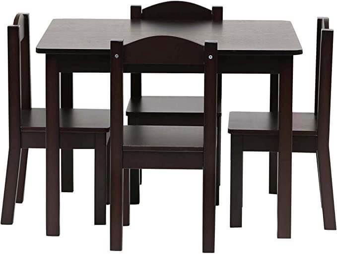 5 Piece Espresso Kids Children’s Toddler Wood Activity Table Chairs Playroom Living Room Brown Gift
